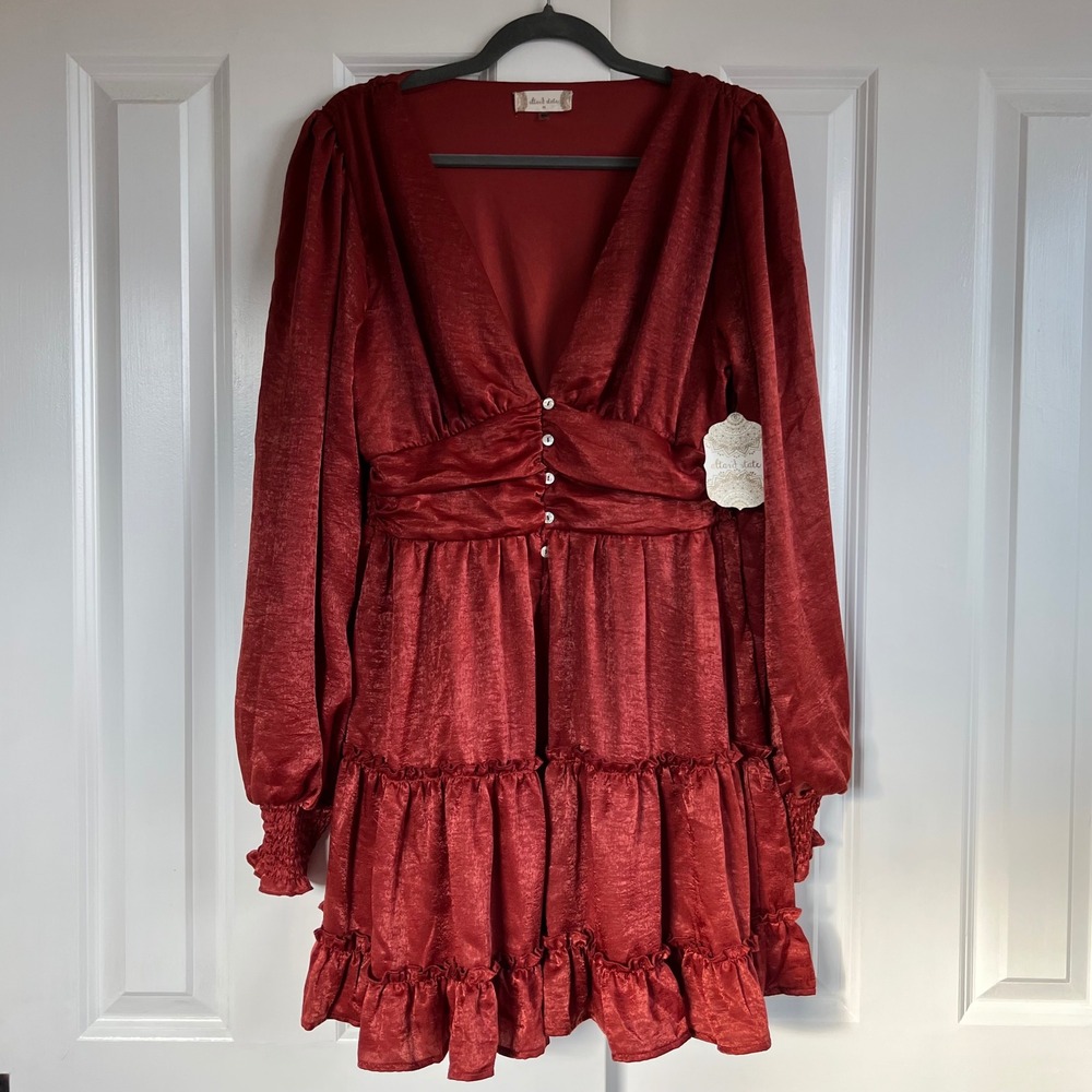 Altar'd State Red Rust Whimsigoth Boho Tiered Long Sleeve Dress NWT Size M